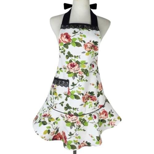 Rose Terylene Cotton Canvas Lace Apron Kitchen Cleaning And Anti-fouling Maid Apron Working In Milk Tea Shop