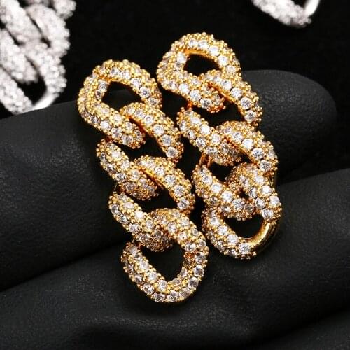 Fashion Charm Hip Hop Claw Setting Cubic Zirconia Bling Ice Cuban Link Chain Tassel Earring for Men Rapper Jewelry Drop Shipping