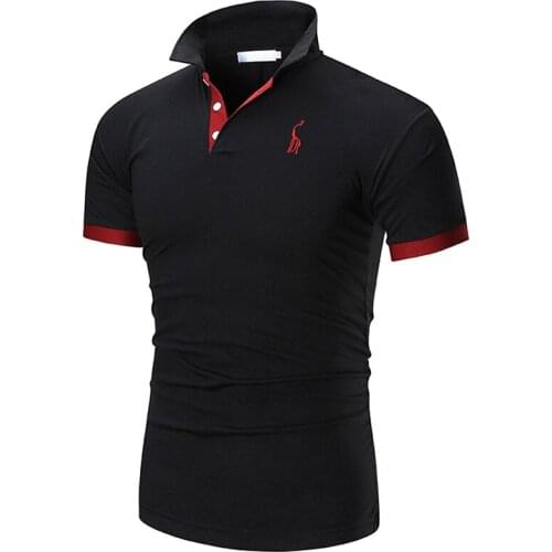 Mens Spring And Summer Cotton Polo-Shirt Slim Fit Solid Casual Short Small Deer Chest Men Ten Colour White Black Red Purple