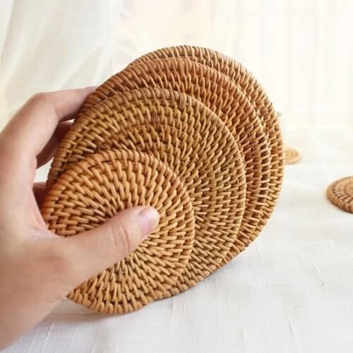 Creative drink Coasters set for kungfu tea accessories round tableware Placemat Dish mat Rattan Weave cup mat pad