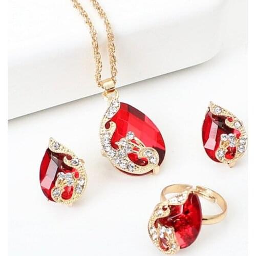 New Exquisite Jewelry Sets 5 Colors Crystal Earring/Necklace/Adjust Ring Noble Peacock Set Wedding Party Bijoux Accessories