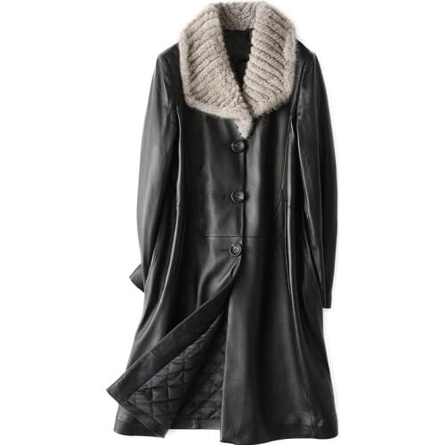 Genuine Leather Jacket Women Winter Warm Jacket Womens Real Mink Fur Collar Sheepskin Coat Korean