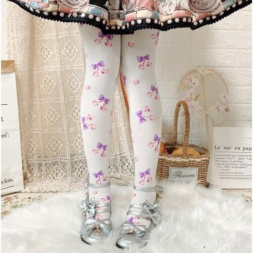 Cherry Lolita Socks Womens Spring and Autumn Knee Socks Thick Combed Cotton Socks Lolita Black Sweet Slimming Legging