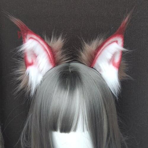 New Original Hand-made Work Cat Caracal Ears Hairhoop Wine Red Headwear Headband Beast Cosplay Accessories Custom Made