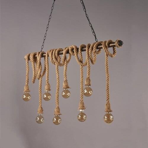 Industrial Retro Water Pipe Hemp Rope Hanging Lights Loft Pendant Light Restaurant Suspended Lamps Living Cafe Bar Deco Lighting