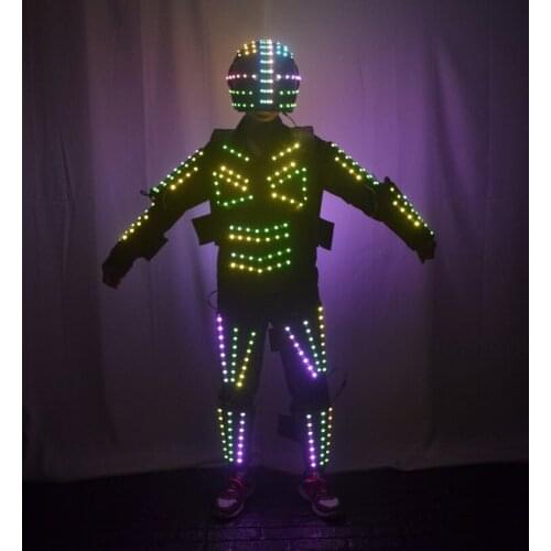RGB full colo led robot costume helmet stage dance luminous armor nightclub bar light show mechanical dance clothes