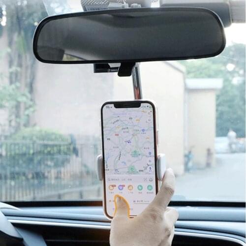 Adjustable Car Rearview Mirror Mount Phone Holder Smartphone GPS Stand Automobile Bracket Universal Phone Support For Iphone 12