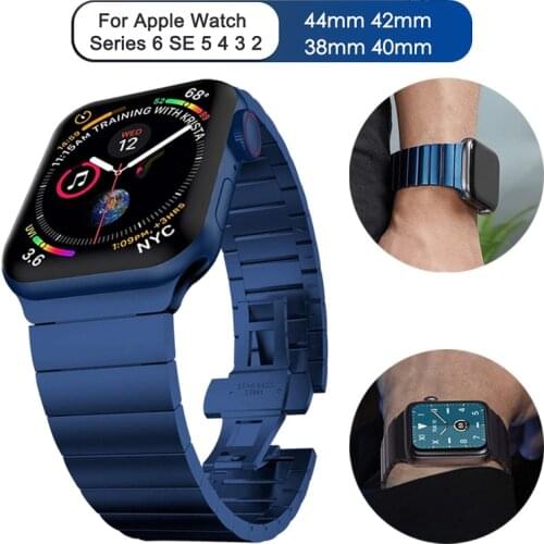 Blue Stainless Steel Link Band for Apple Watch Series 6 SE 5 4 3 Strap 40 44mm For iwatch 6 5 38 40mm WatchBand Replacement