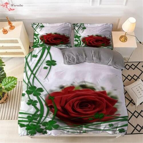 Rose Heart-shaped Printed Duvet Cover Set Twin Queen King Valentines Day Bedding Sets Adult Teens Bedspread Quilt Comforter 220
