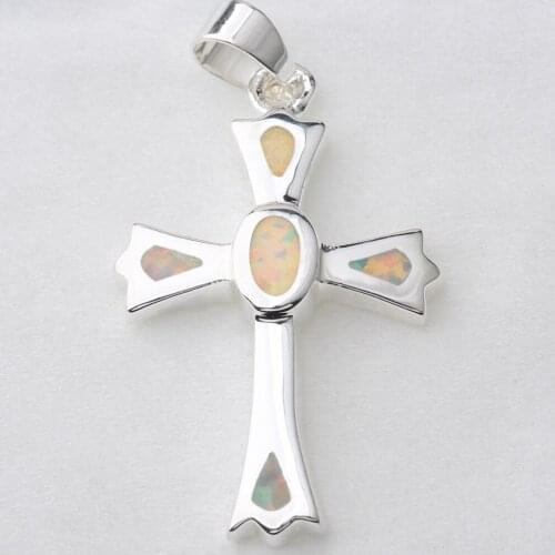 Handmade Cross Cool For Womens 16*27mm White Fire Opal Silver Pendant P9039