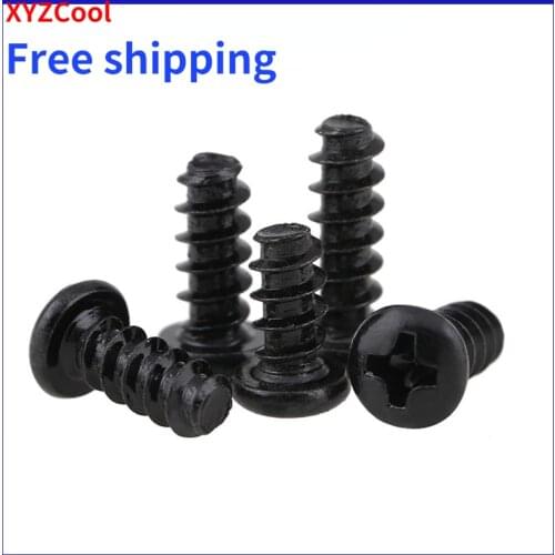 CoolXYZ Black Philips Pan Head Flat Tail Self Tapping Mini Screw PB Cross Round Head Flat End Tapping Screws M2.6M3M3.5M4 200PCS