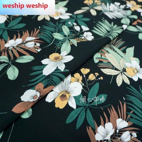 Twill cotton soft dress Flower romance black Satin silk fabric Satin de soie Satén шелк hanfu cloth DIY patchworkbag