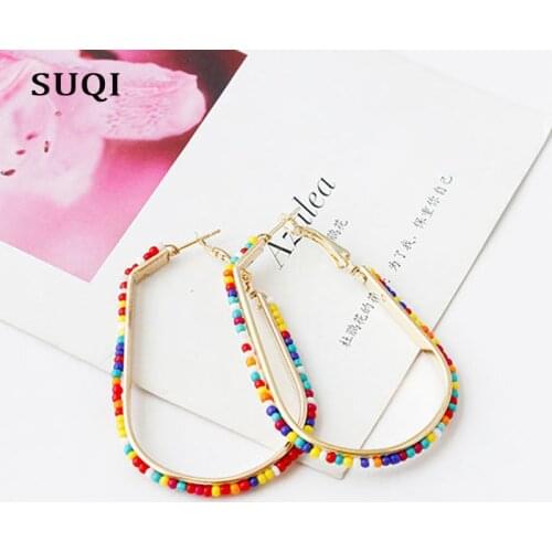 SUQI Handmade Ear Drop Earring Multicolor Seed Beads Statement Earrings For Women fashion jewelry Big Boho Dangle Earings 2019