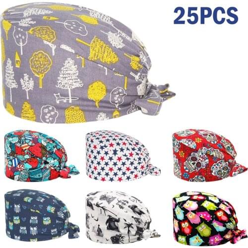 Unisex Cotton Scrub Caps Animal Printing Nurse Cap New Nursing Uniform Accessories Pet Shop Chef Working Scrub Hats Women Men