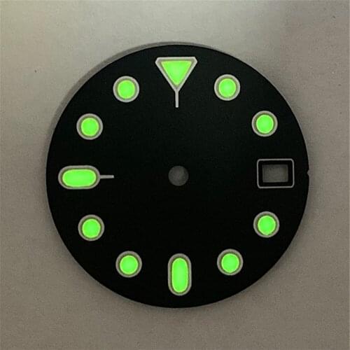 Replacement 28.5MM Single/Dual Calendar Watch Dial Green Luminous for NH35A/NH36/4R36 Watch Movement