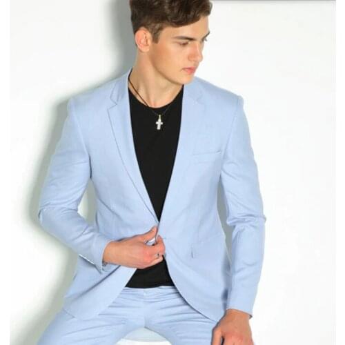Light Blue Mens Casual Fashion Suits Men Custom Made Street Party Quality Suits Slim Fit Wedding Tuxedo Suits Ternos Masculino