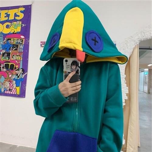 Deeptown Frog Hoodie Winter Fashion 2020 Korean Style Splice Zip Up Hoodies Women Long Sleeve Plus Velvet Warm Sweatshirt Women