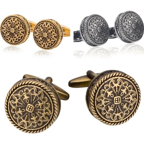 10pairs/lot Vintage Antique Carving Pattern Cufflinks Copper Plating Cuff Link Mens Jewelry Wholesale