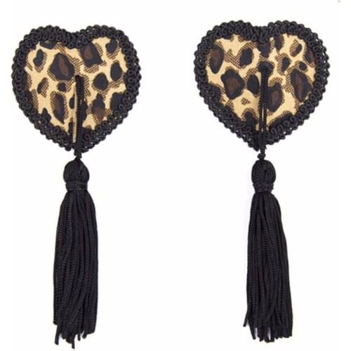 Women Leopard Nipple Cover Sexy Pasties Reusable Tepel Cover Heart Shape Breast Tape Tassel Tepel Cover