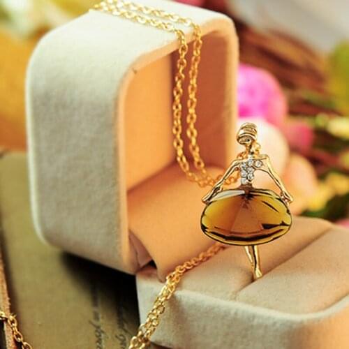 Womens Fashion Crystal Ballet Girl Pendant Long Sweater Chain Necklace Pendant Necklace 2016 New Jewelry Wholesale