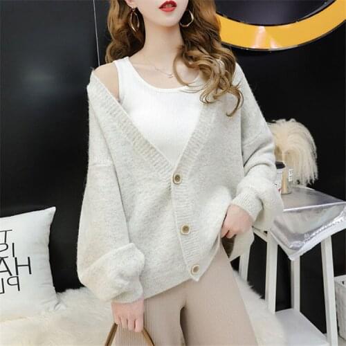 Women 2020 Autumn Winter Sweater Cardigan Coat Female Oversize Loose Casual V neck Knit Cardigans Outwear Ladies Chic Tops L542
