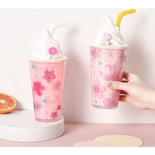 1pcs 450ml Cartoon Ice Cup Can Be Used for Students, Children and Other Korean Ice Cream Double Layer Ice Cup