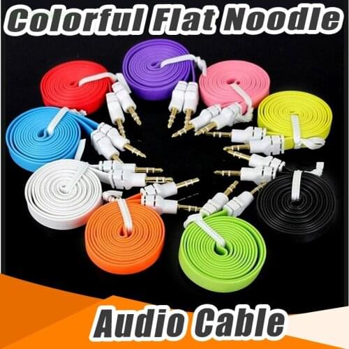 100pcs 3.5mm Jack Male to Jack Male Car Stereo Aux Audio Auxiliary AUX Cable Cord Flat Noodle Audio Cable For Computer MP3 Phone