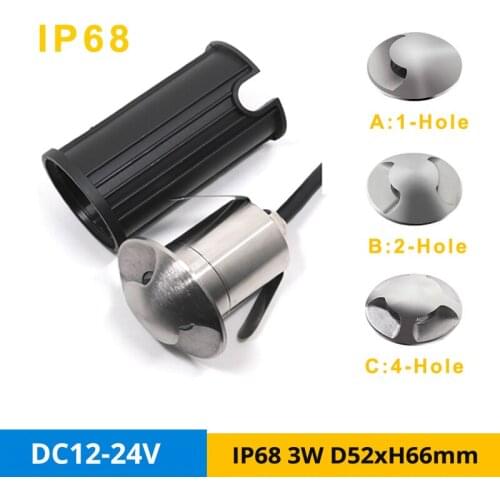 12pcs/lot IP68 3W LED Underwater Lights D52xH66mm DC12V 24V 1/2/4-Hole Side Light Embedded Under Ground LED Lamps Hole-cut D36mm
