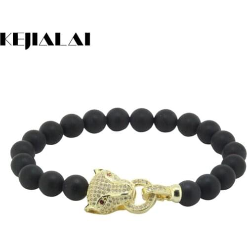 2017 Fashion Anil Arjandas Men Bracelet Leopard Clasp Charm Micro Pave White Cubic Zircon Matte Black Beads Yoga Bracelets