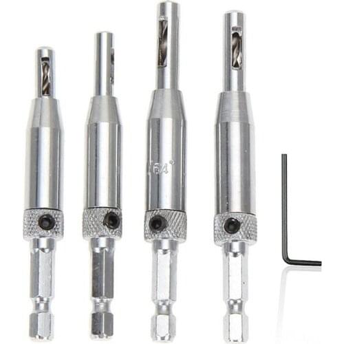 4pcs/set Center Drill Bit Doors Self Centering Hinge Tapper Core Drill Bit Set Hole Puncher Woodworking Tools 5/64\"-11/64\"