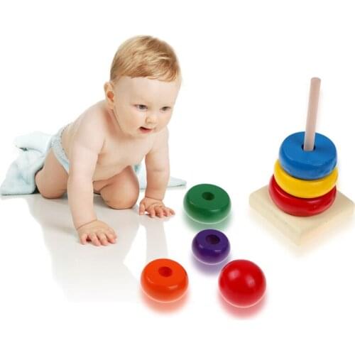 7 Colour Wooden Toys Stacking Ring Tower Stapelring Blocks Learning Educational Toys For Children Rainbow Stack Up Wood Toys