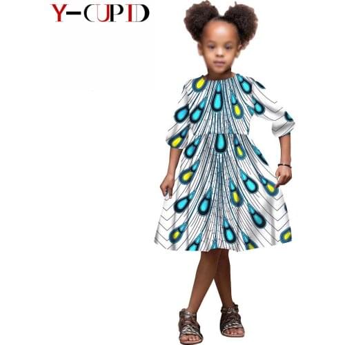 African Clothes for Kids Bazin Causal Children Clothing Baby Girls Cotton Print Ankara Dresses Outfits Vestidis Party YS1845004