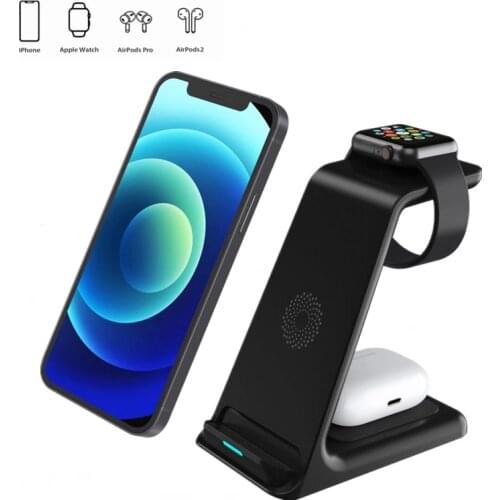 3 in 1 Wireless Chargers For Iphone XS 12 11 Pro Max 8 Plus 15W Fast Charging Carregador Sem Fio For Airpods Apple Watch Charger