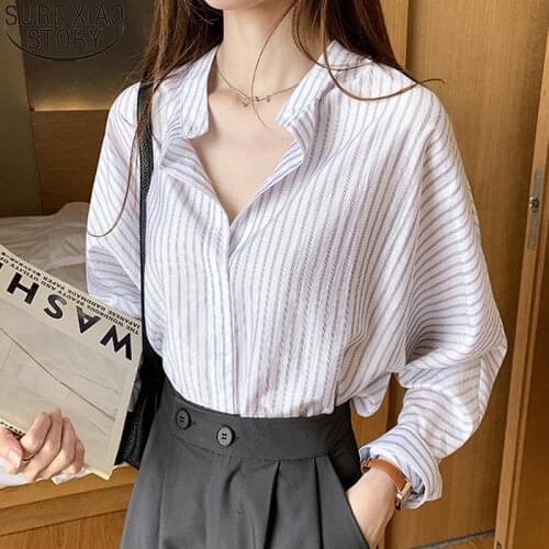 Office Lady Thin Sunscreen Shirts and Blouses Fashion Striped Shirt Women 2021 Summer New Long Sleeve Shirt Women Tops 11391