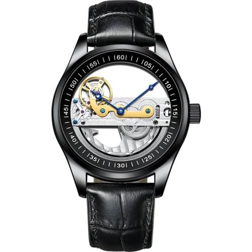 Tourbillon Mechanical Watch Mens Business Fashion Watch Japanese Movement Automatic Hollow Surface Genuine Leather Strap Watch