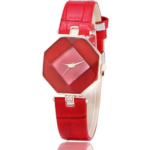 2020 New Fashion Irregular Shape Crystal Watch Women Bracelet Red Leather Strap Lady Watches Montre Wristwatches Clock Relogio