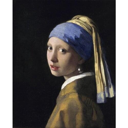 The Girl with a Pearl Earring Johannes Vermeer Famous Oil Painting Reproduction,Portrait Canvas Wall Art for Home Decor Handmade