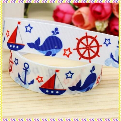 DHK 7/8'' 5yards navy printed grosgrain ribbon headwear hair bow diy party decoration OEM Wholesale 22mm C630