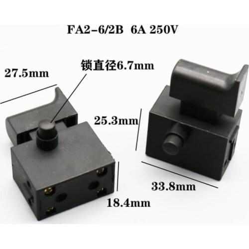 FA2-6/2B 6A 250V Black Plastic Lock Trigger Switch 2pcs
