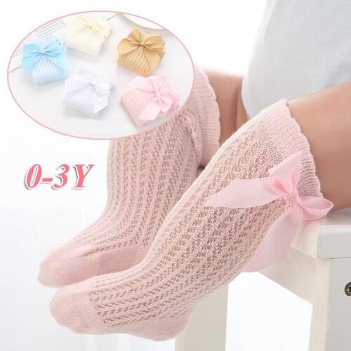 Cotton Baby Girl Socks for Newborn Baby Big Bow Knee High Socks Infant Toddler Girls Boys Leg Warmer Socks Mesh Childrens Socks