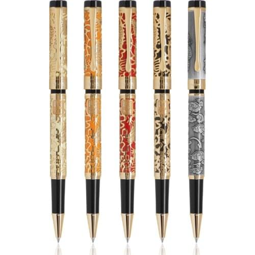 Jinhao 5000 Vintage Metal Rollerball Pen Dragon Texture Carving, Red & Golden Multicolor Rollerball Pen For Office School