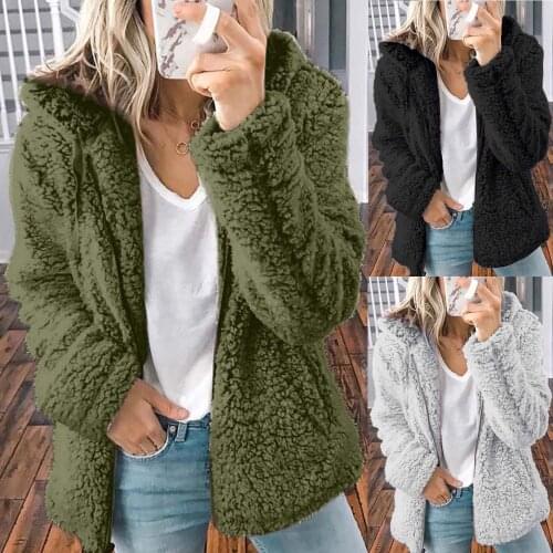 Fashion Womens Jackets Warm And Soft Zipper Faux Coat Jacket Winter Zipper Solid Long Sleeve Outerwear куртка женская осень