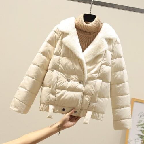 2020 New Winter Cotton Padded Jacket Women Short Mink Fur Lady Parkas Chic Casual Long Sleeve V Neck Slim Fit Thick Jacket