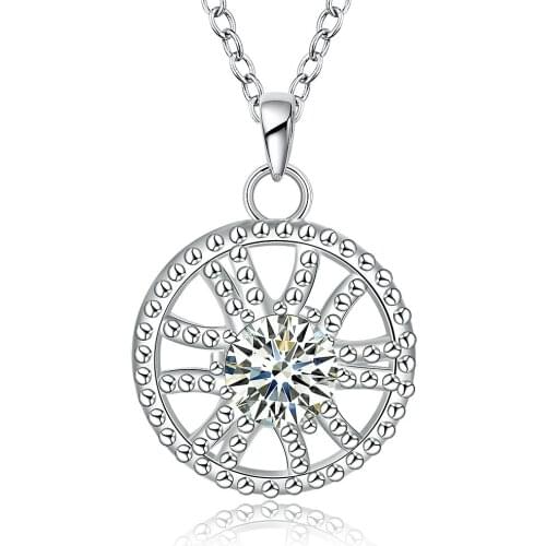 Lureme Fashion Simple Style Silver Plated Jewelry Round with Zircon Pendant Necklace for Women (01003794)