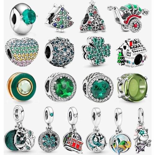 925 Sterling Silver Beads Sparkling Green Serie Animals Flowers Charms Fit Original Pandora Bracelets Women DIY Jewelry Gift