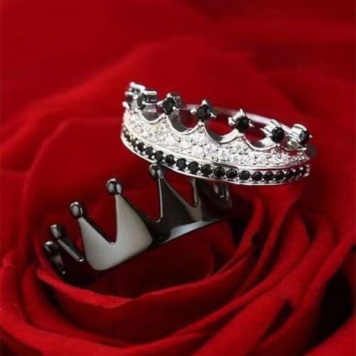 Milangirl Fashion 2 Pcs/Set Princess Luxury Crown Inlaid Crystal Rhinestone Zircon Female Ring Set for Women Wedding Jewelry
