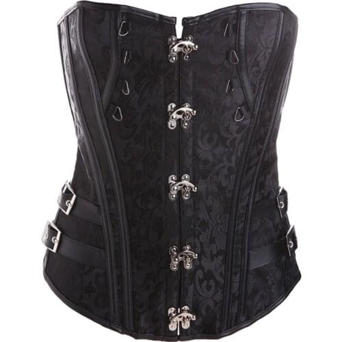 Fashion Gothic Sexy Corsets Steampunk Metal Button Corselet Top Women Outwear Bodysuit Waist Gathered Overbust Bustier