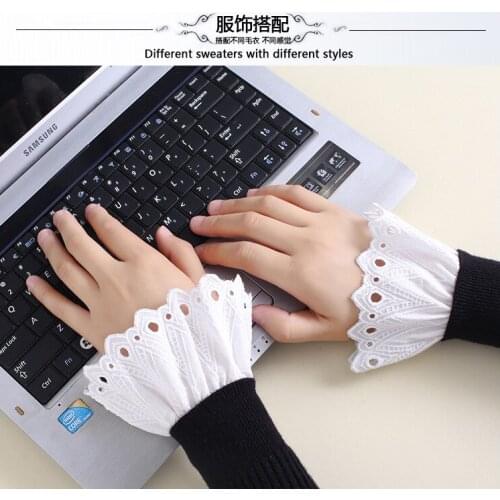 Fashion Women Warm Soft Gloves Lady accessory soluble lace sweater fake cuffs fake Women Tiered Ruffles Lace Horn Cuffs Wrinkled