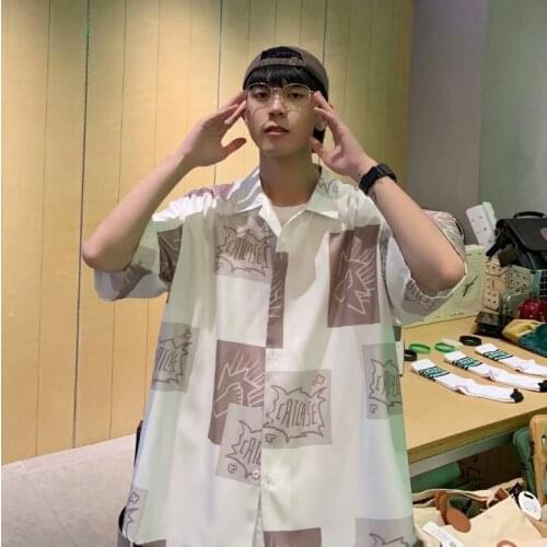 2021 Summer Shirt Mens Short Sleeve Retro Hong Kong Port Hong Kong Wind Brand Wind 25