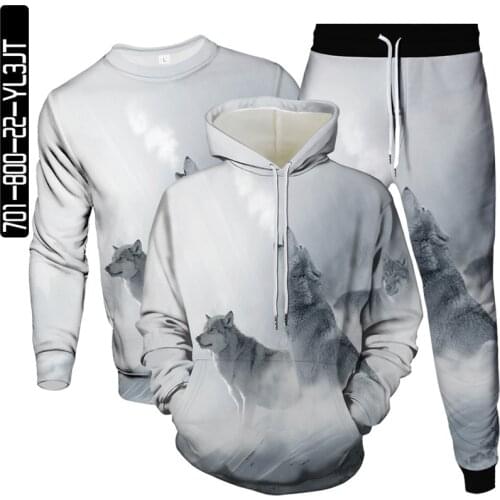 European and American Spring, Autumn and Winter Wolf Series Digital Printed Hooded Hooded Mens and Womens Three-piece Sweater